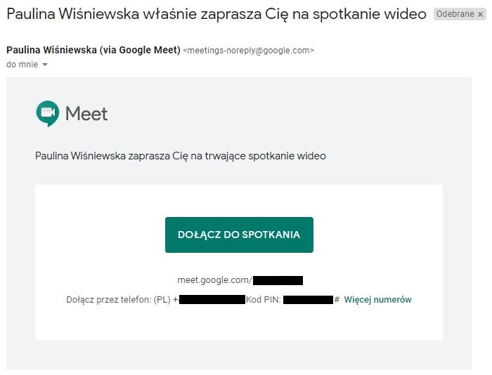 Google Meet - Dołączenie do spotkania przez mail 2