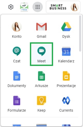Google Meet - Organizowanie spotkania z aplikacji Google
