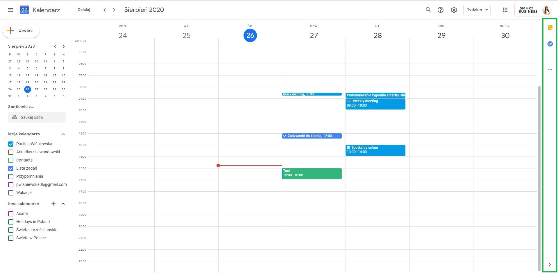Interfejs w Kalendarzu Google